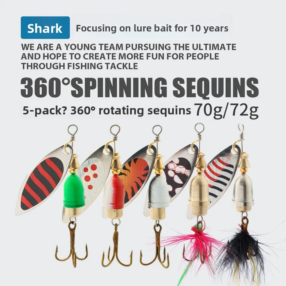 5 Pack Spinnerbait Set 7.7g Rotating Blade with Feather Lures Metal Spinner for Bass Fishing