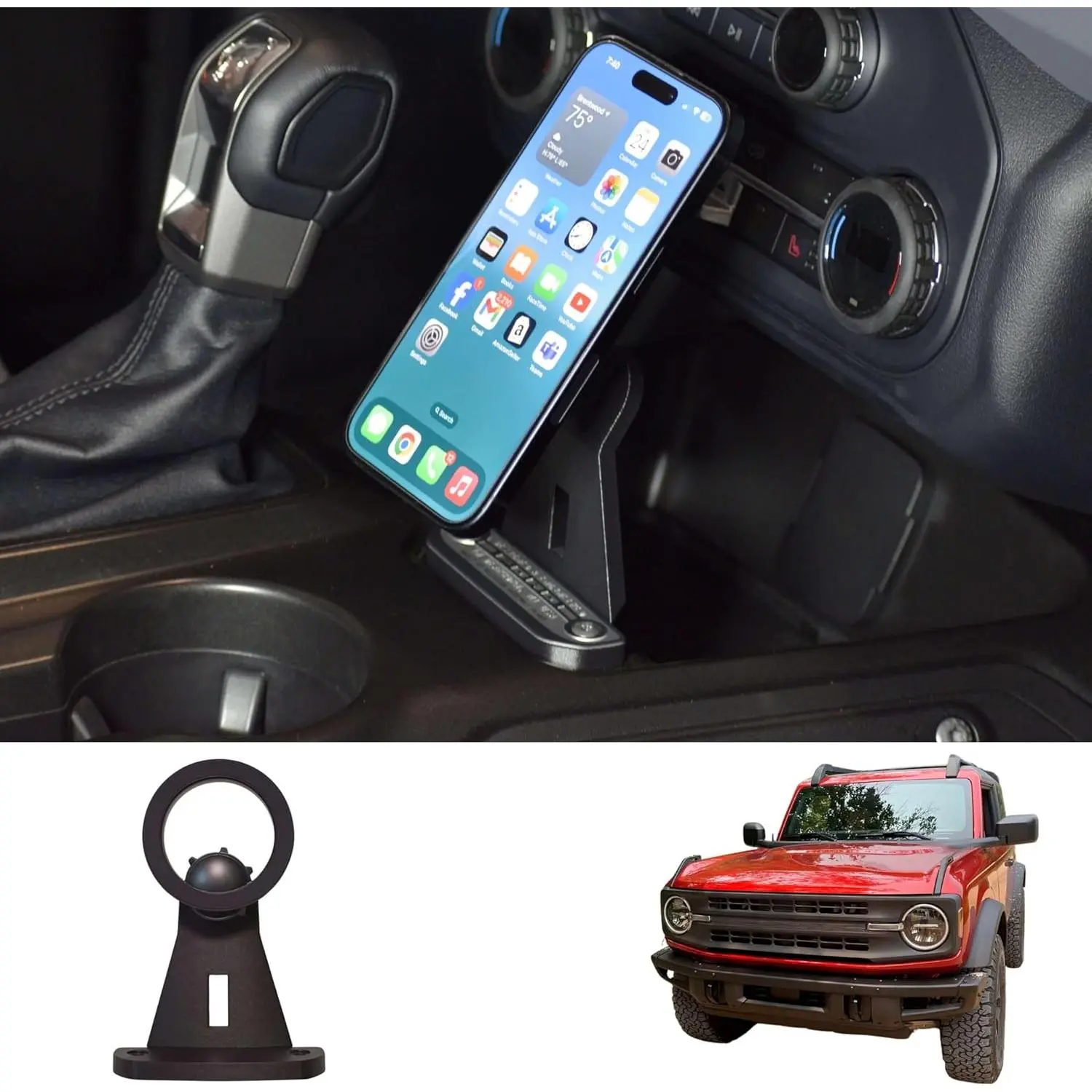 Magnetic Phone Mount Compatible with Ford Bronco 2021-2026 - 360° Tilt Swivel Adjustable Phone Holder for Bronco Accessories - Strong Hold for MagSafe Compatible Phones