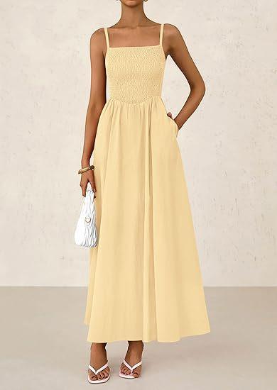 Sleeveless Suspender Solid Color Stitching A-line Beach Vacation Dress Women's Thin Shoulder Pleated Vest Pocket Commuting Dress