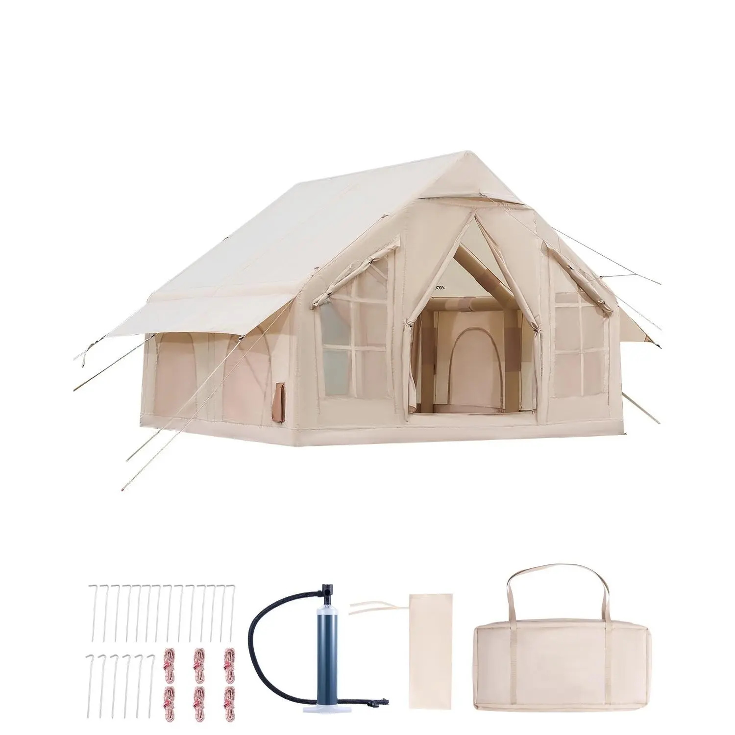 Inflatable Camping Tent for 4-6 People, Water Resistant Tents with Built-In Pump, Effortless Setup, Compact Easy to Carry, Double-Layer Durable Outdoor Shelter, Spacious Ventilated Glamping Shelter, Waterproof, Inflatable Lounge Tents