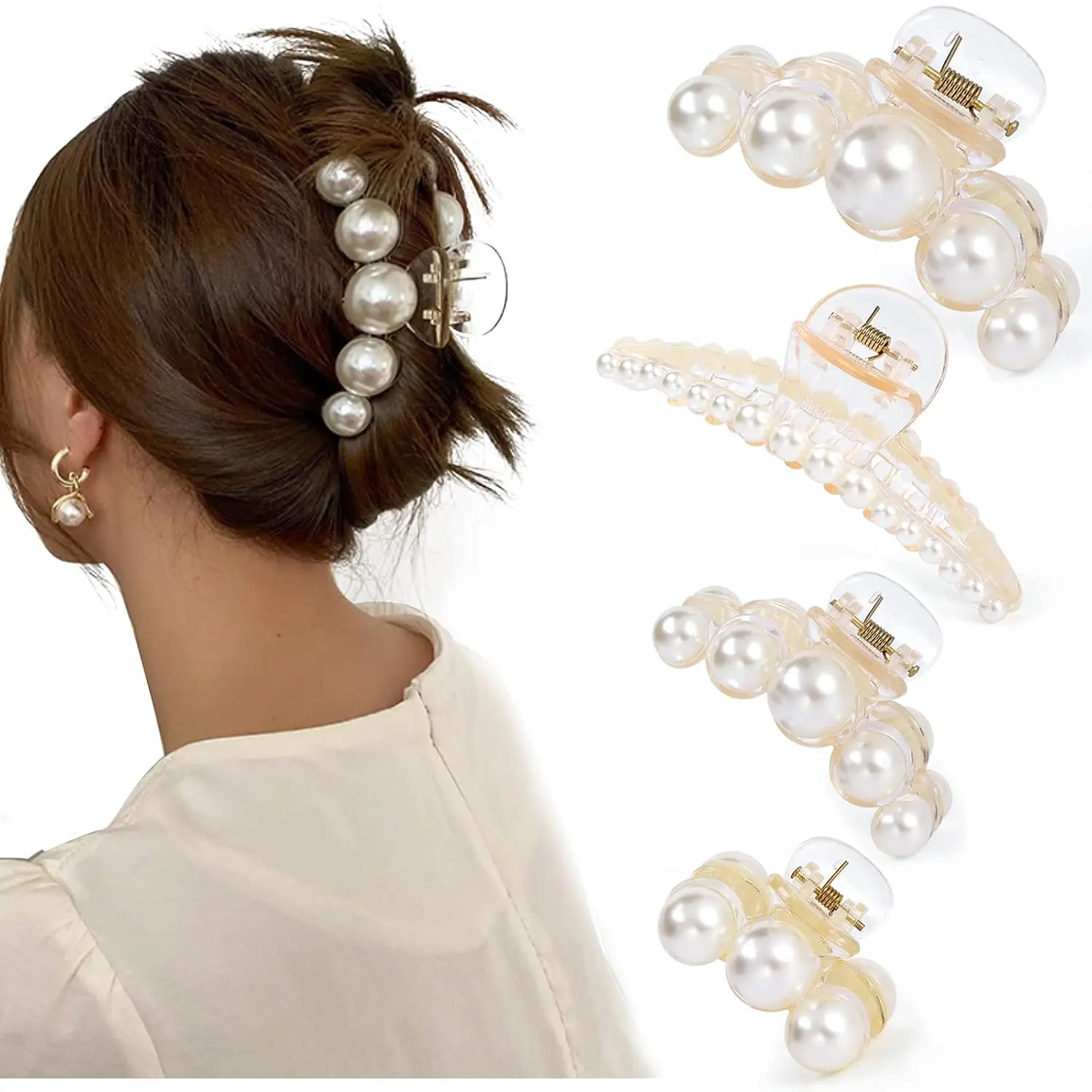 4 count Large  Hair Claw Clips for Women and Girls, Non-Slip Hair Barrettes for Thick and Thin Hair, Elegant Hair Accessories for Weddings, Parties, and Daily Styling