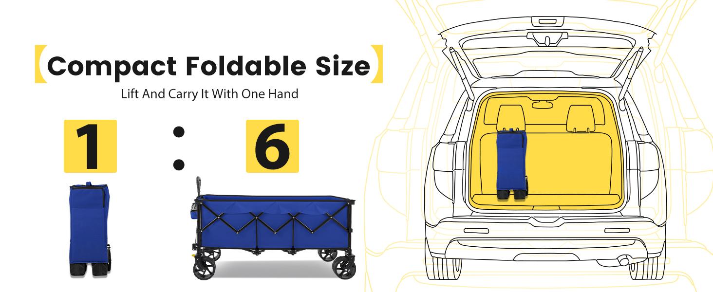 Extended Collapsible Foldable Wagon with 660lbs Weight Capacity, Heavy Duty Folding Utility Garden Cart with Big All-Terrain Beach Wheels & Drink Holders. Royal Blue