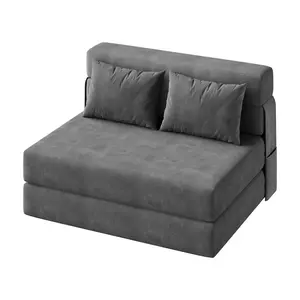 Modern 4-Fold Convertible Sofa Bed - High-Density Foam Sleeper Chair - Collapsible Floor Couch Guest Bed, Pull-Out Loveseat Lounger for Living Room, Bedroom, Office - Dark Gray