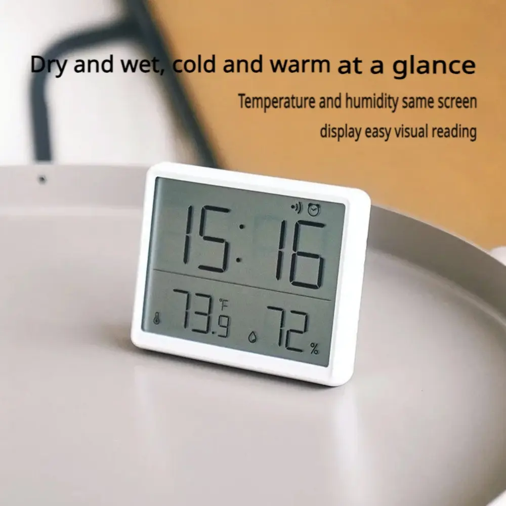 Smart Alarm Clock + Temperature & Humidity Gauge, Dual Display Time/Temp/Humidity, °C/°F & 12/24H Switchable, Magnetic Back Attaches to Refrigerator, Compact Desk Clock for Kitchen Living Room, Smart Digital Clock