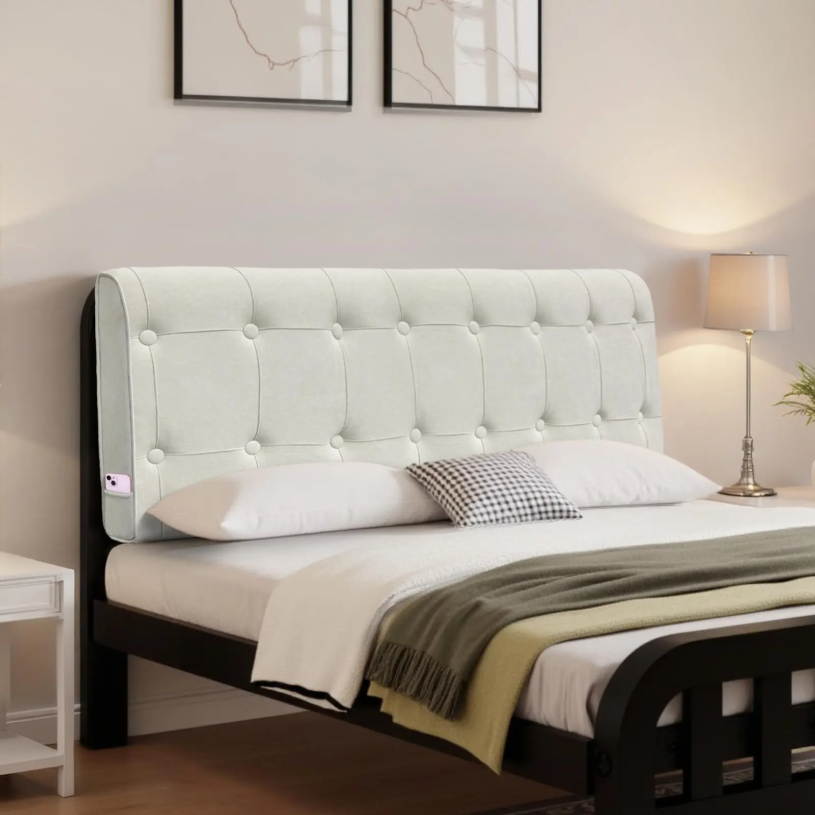 Tufted Linen Bed Headboard, Sponge Padded Upholstered Backboard with Elegant Design, Perfect for Bedroom, Reading & Relaxing in Bed