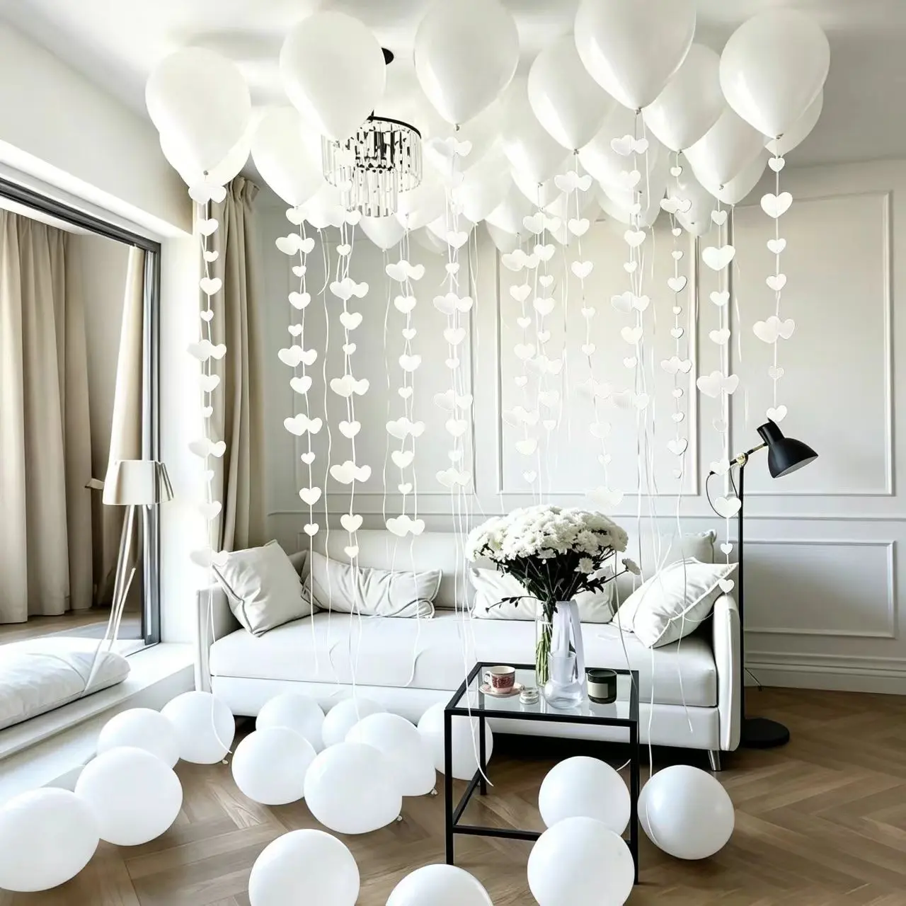 26pcs Wedding Birthday Balloon Set, Balloon Decorations Kit, Heart-Shaped Paper Streamers, Latex Balloons, Perfect for Engagement, Birthday, Anniversary Parties