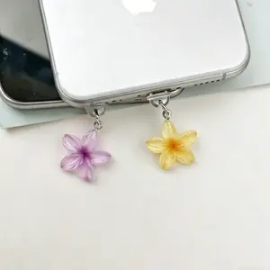 2 Pcs Aesthetic Sakura Flower Phone Dust Plug – Type-C Charging Port Cover DIY Gradient Petal Charm, Cute Phone Accessory for iPhone & Smartphones
