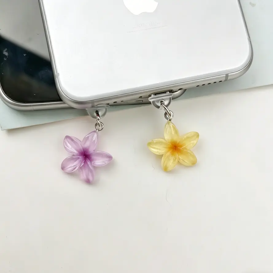 2 Pcs Aesthetic Sakura Flower Phone Dust Plug – Type-C Charging Port Cover DIY Gradient Petal Charm, Cute Phone Accessory for iPhone & Smartphones