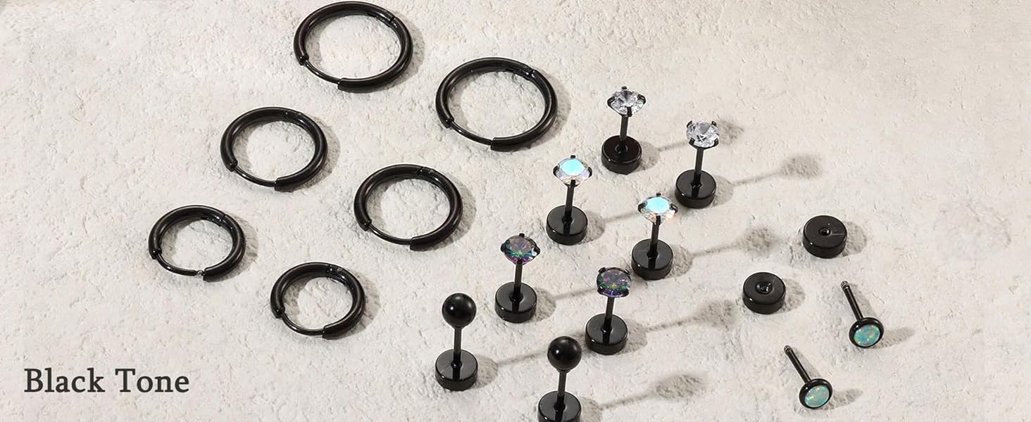Jstyle 8 Pairs Surgical Steel Earrings for Sensitive Ears Hypoallergenic 20G Stainless Steel Stud Hoop Earrings for Women Men Small Opal Ball CZ Studs & Hoops Jewelry - Studearrings