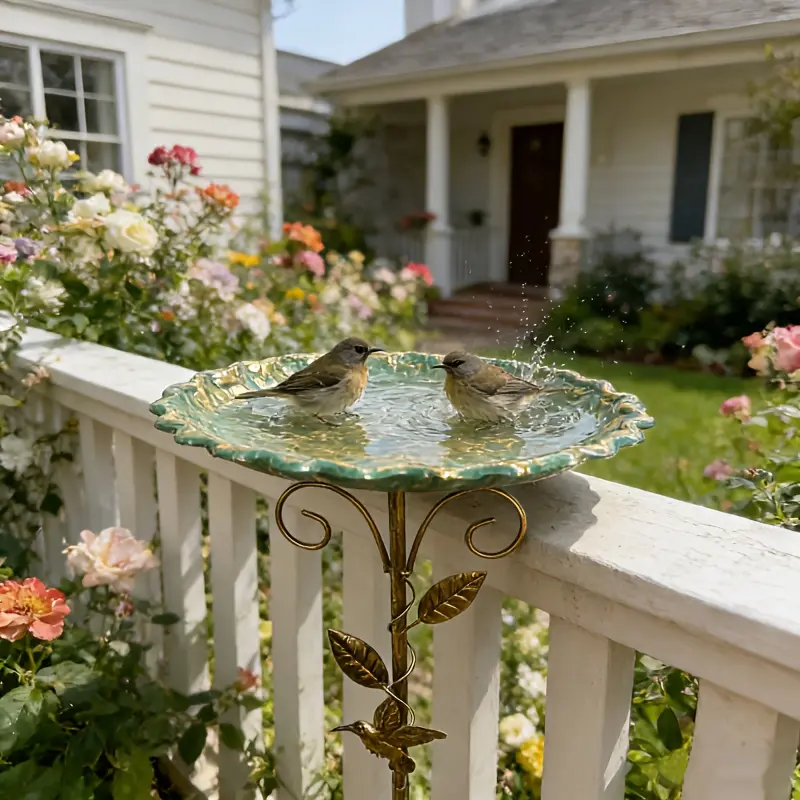 Retro Garden Bird Bath Bowl | Multicolor Mosaic Design with Gold Leaf Accents | Freestanding Feeder for Hummingbirds and Sparrows | Durable, No Electricity Required | Ideal for Outdoor Use and Garden Decoration | Mosaic Bird Bath | Durable Outdoor Bird Ba
