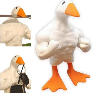 Creative Resin Duck Sculpture, Magnetic Muscle Duck Decorative Piece, Cute Miniature Duck Art Craft, Home Garden Decoration