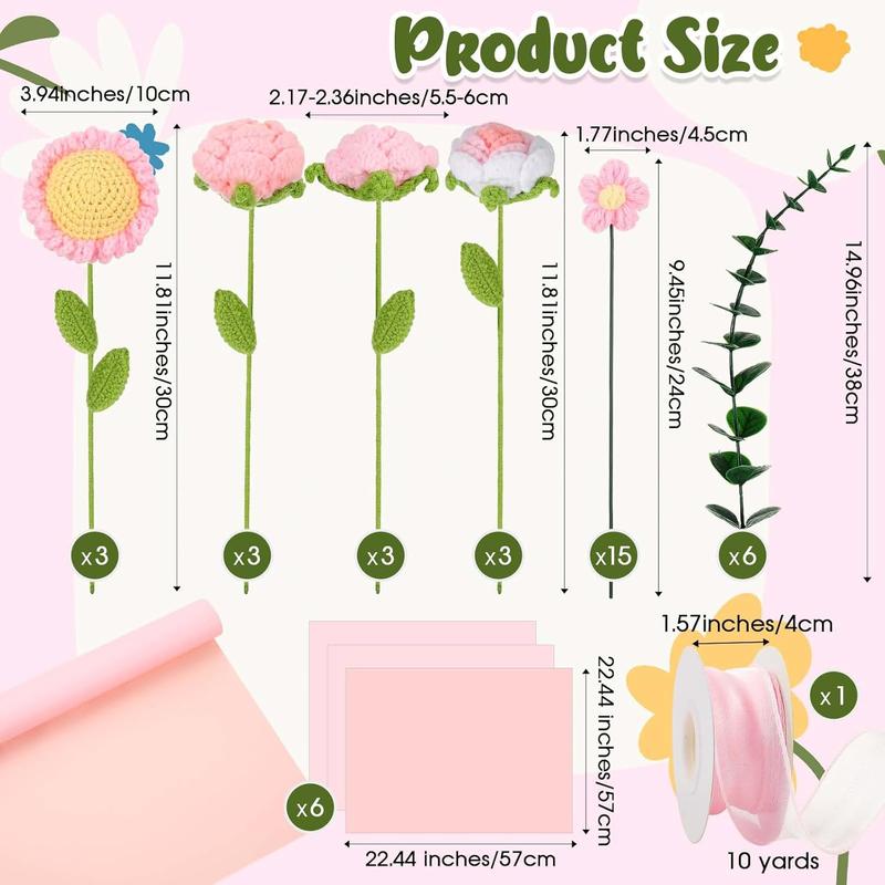 27 count Crochet Flower Bouquet , Hand Knitted Flower Bouquet Crochet Roses Sunflowers Daisies for Mom Grandma Nana Teacher Friend Women Birthday,  School (Gorgeous,Pink Series)