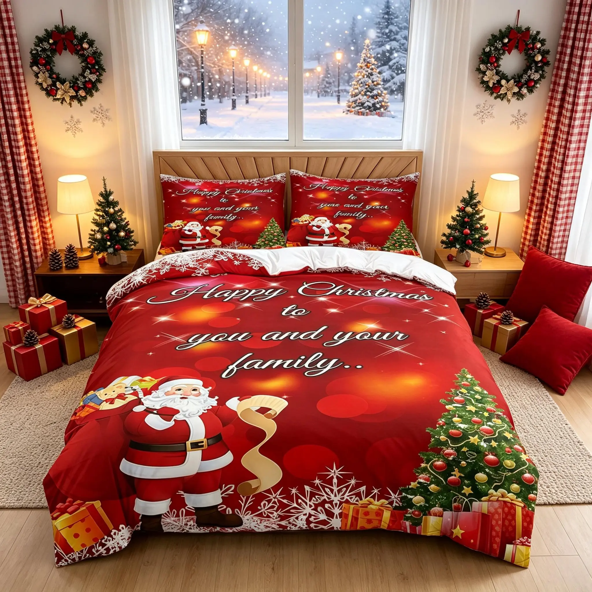 Santa Claus Pattern Duvet Cover Set, Christmas Bedding Set (1 Duvet Cover + 1/2 Pillowcase, No Filler Included), Suitable For Teenagers And Adults, Guest Rooms, Dormitories, And Master Bedroom Scenarios