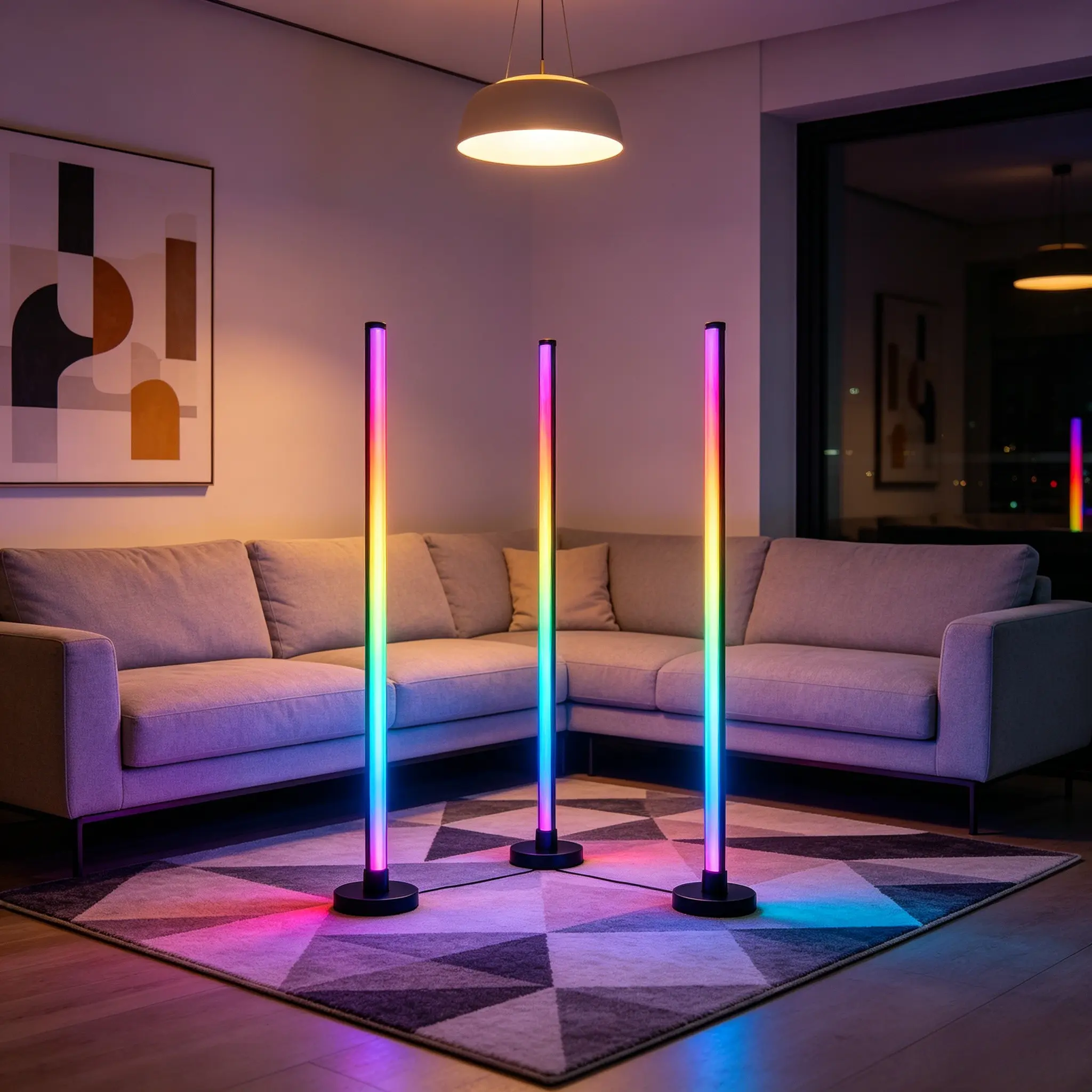 120cm RGB Corner Floor Lamp, Smart Ambient Dimmable LED Mood Light with Music Sync, App & Remote Control, 16M Color Changing Dimmable Gaming Lamp for Bedroom Living Room Dorm Game Room Decor, Led Mood Lighting