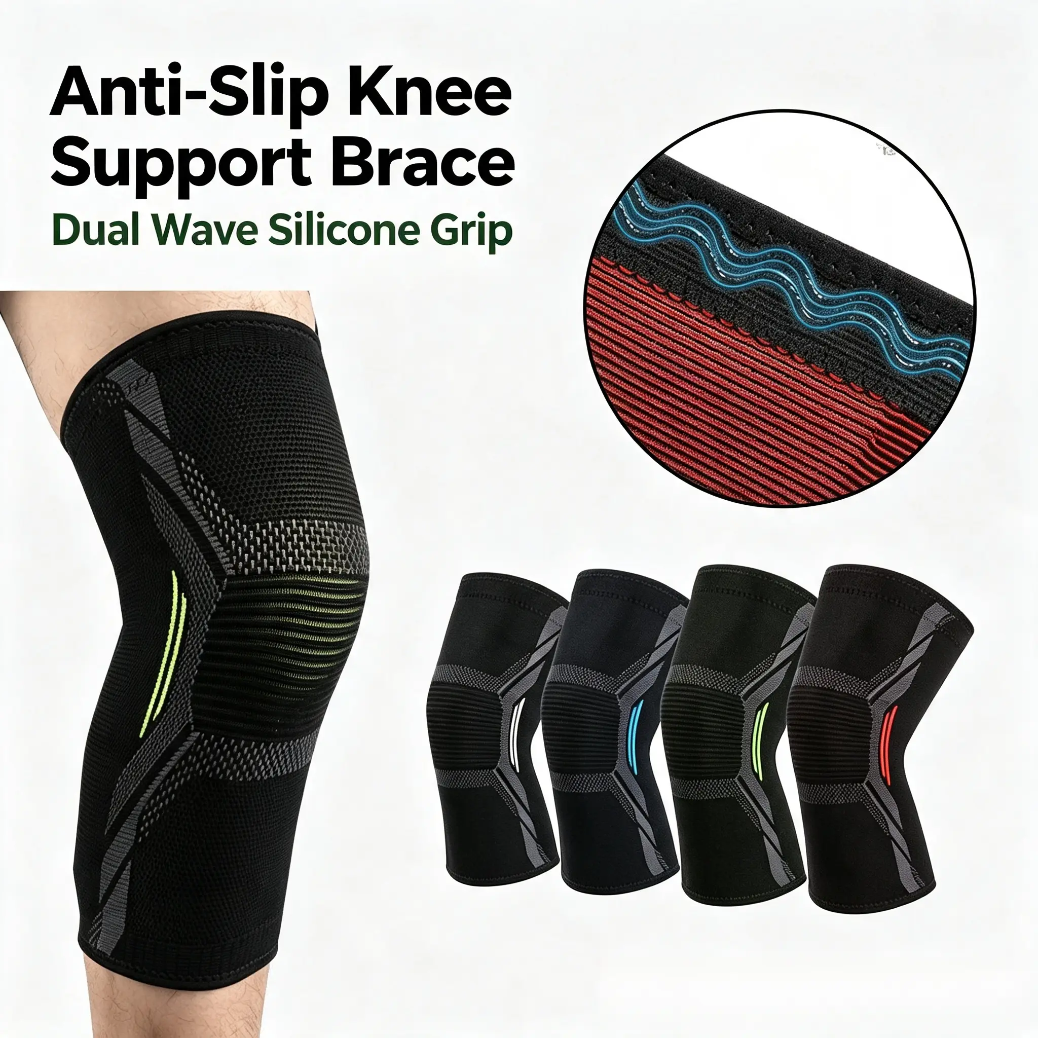 1 Pair Knit Nylon Compression Knee Support Brace for Men & Women, Non-Slip Protector for Basketball, Running, Cycling Sports