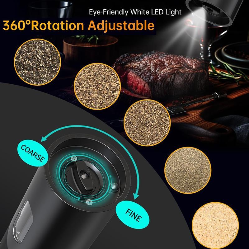 Modern Electric Salt & Pepper Grinding Tool Set, 1 Set Including 2 Counts Usb Rechargeable Seasoning Grinding Bottles with 1 Count Storage Base, Kitchen Seasoning Utensils, Kitchen Appliances, Kitchen Gadgets, Gifts, Salt Pepper Shakers