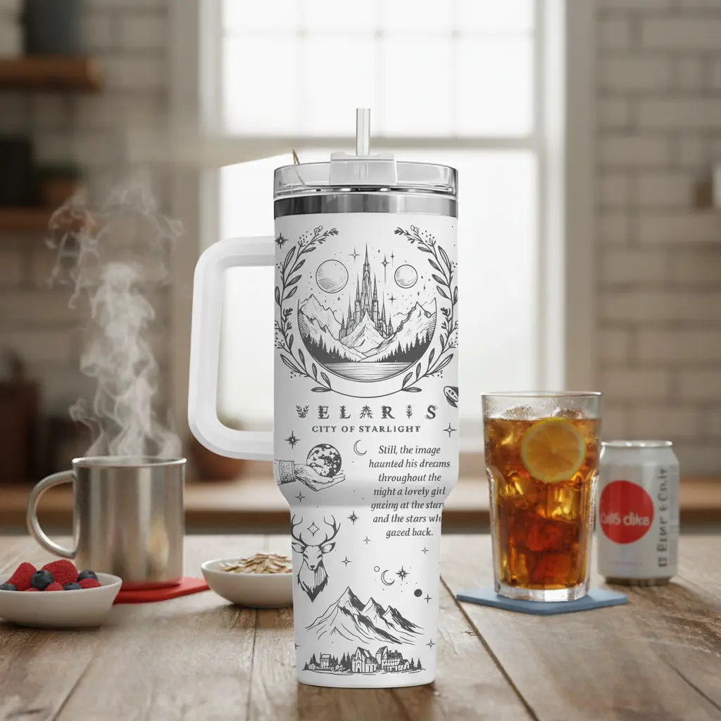Velaris City of Starlight 40oz Handle Tumbler, ACOTAR Bookish Travel Cup, Fantasy Reader Drinking Mug