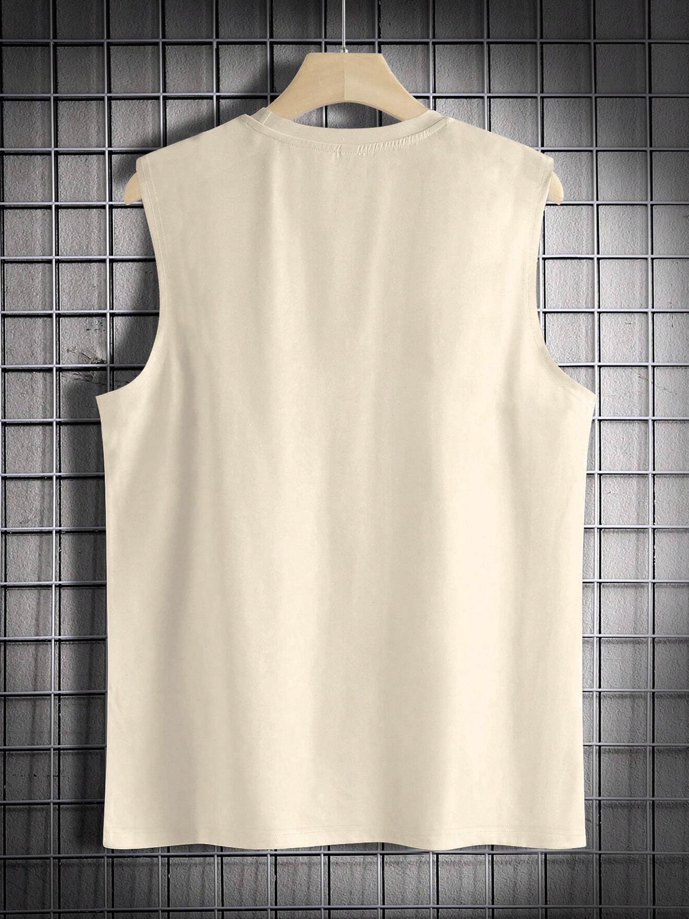 Men's Letter Print Cross Graphic Tank Top, Regular Fit Casual Comfy Sleeveless Breathable Top for Summer, Breathable Sleeveless Tops, Men's Clothes for Daily Wear, Socks