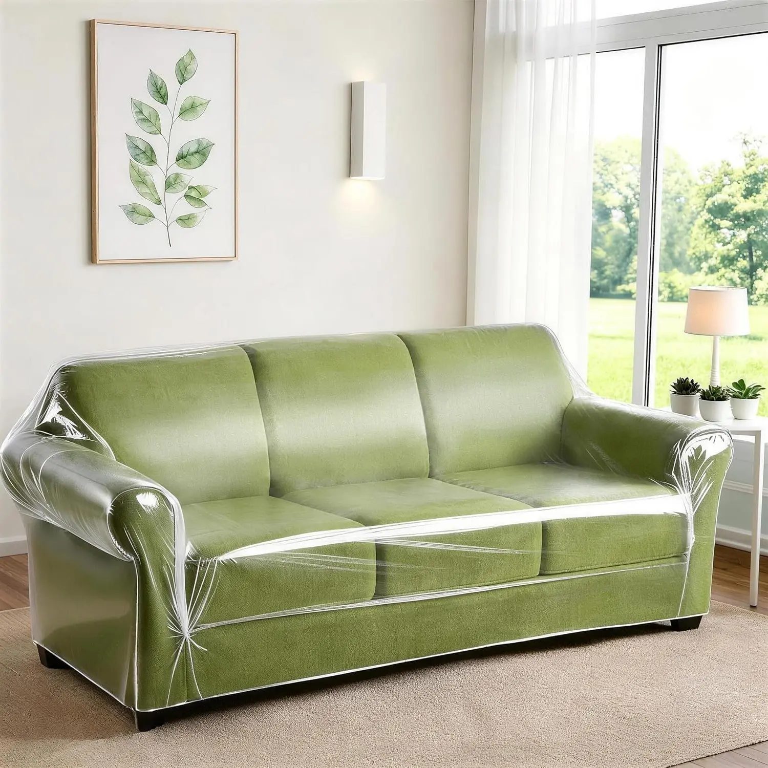 Thicker Clear Plastic Couch Cover for Pets, Heavy Duty Waterproof Cat Dog Scratch Proof Protector, Non-Slip Sofa Slipcover for Storage and MovingGift