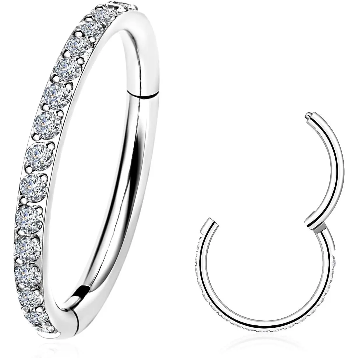20G 18G 16G Titanium Hoop Nose Ring, Hinged   Cartilage Hoop Earrings for Women, Clear CZ Conch Tragus Helix Earrings Septum Nose   6/8/10mm
