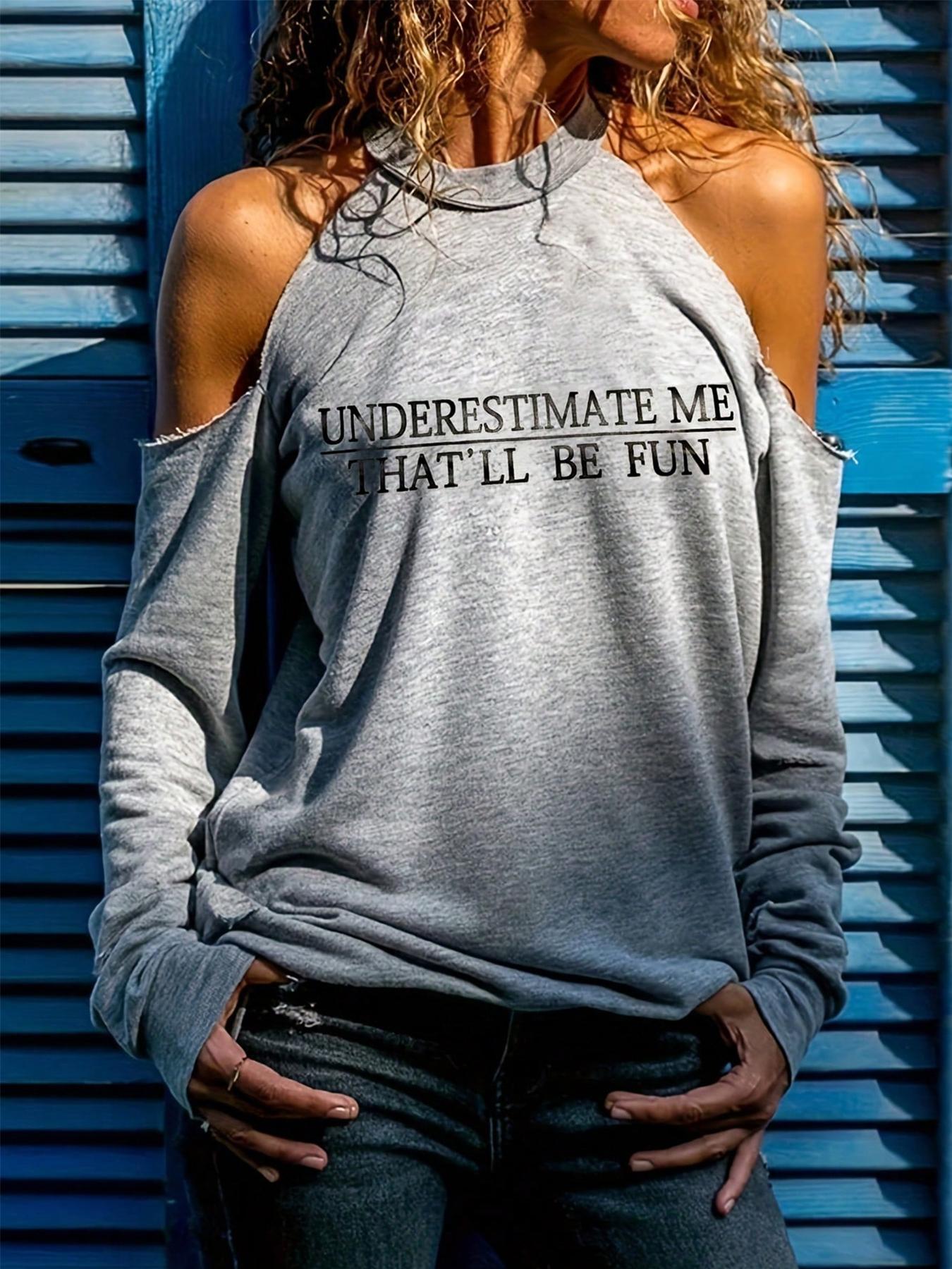 Women's Letter Print Cold Shoulder Tee, Casual Long Sleeve T-shirt for Daily Wear, Ladies Clothes for All Seasons