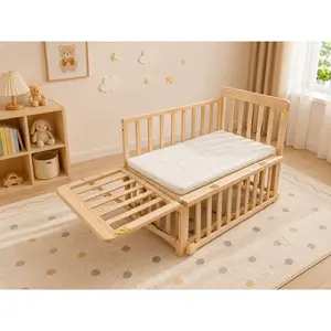 Solid Wood Baby Bassinets Wooden Bedside Bassinet Portable Extendable Mini Baby Crib 3 Adjustable Heights with Mattress for Newborns   WL