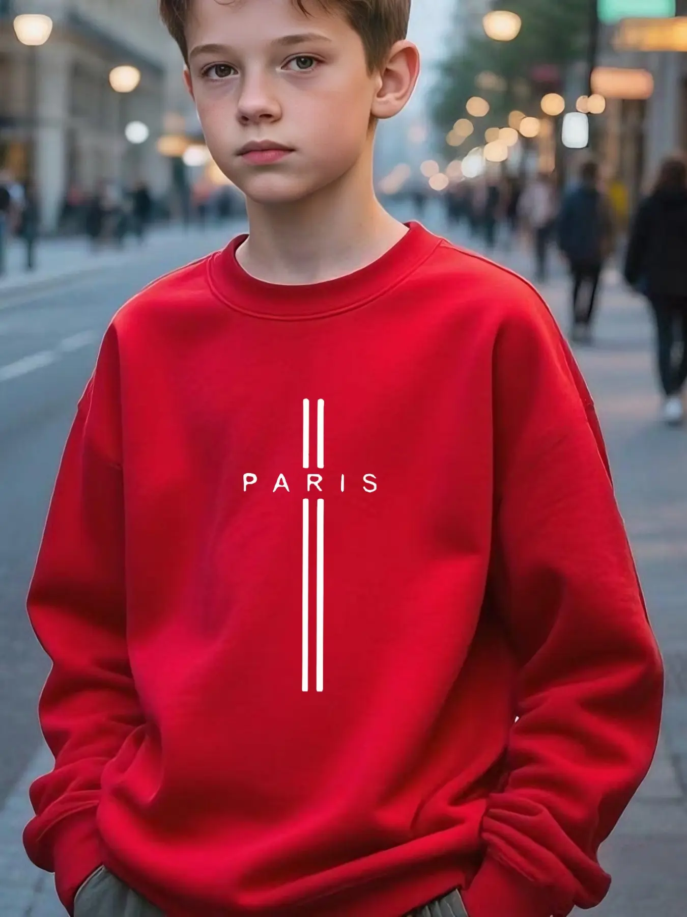 Crewneck Sweatshirt, Boy's Simple Letter Print Loose Fit Top, Spring & Fall Warm Casual Wear, Long Sleeve H-Type