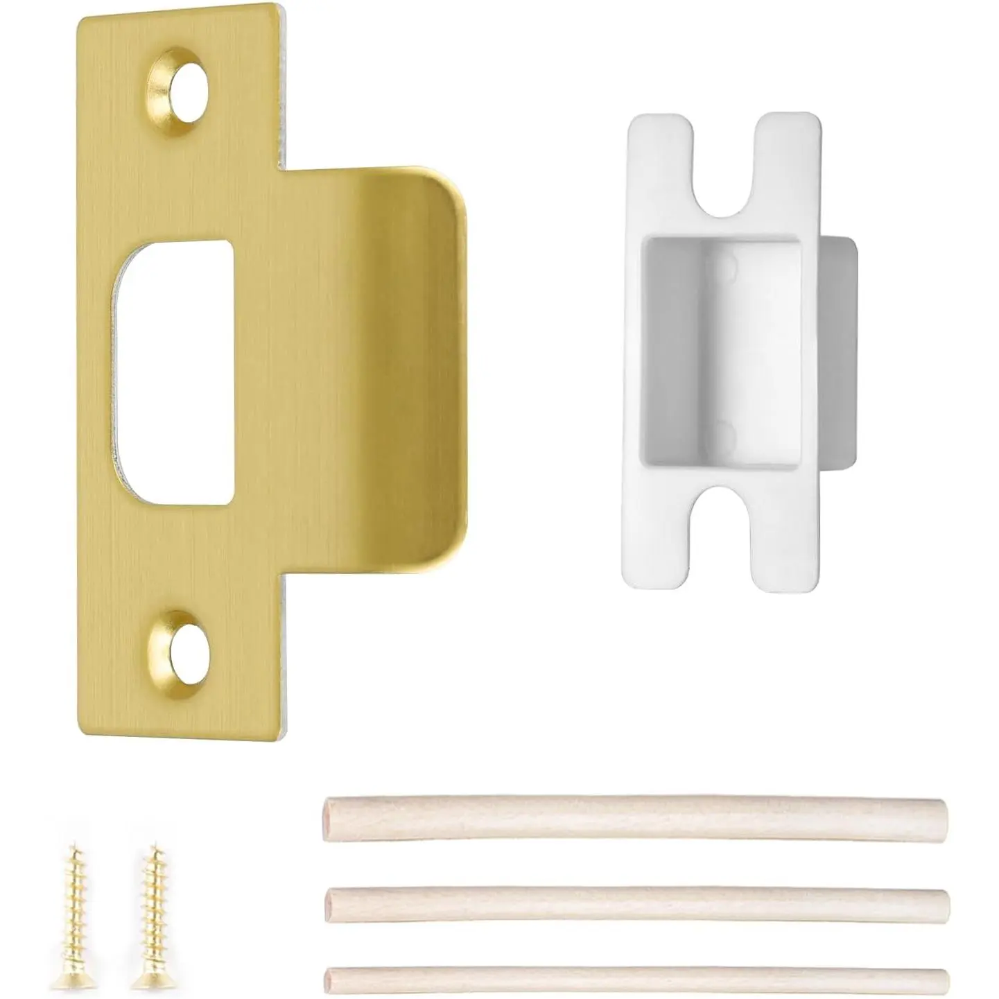 T-Shape Door Strike Plate, Satin Brass, 2-1/8'' Hole Spacing | Door Frame Repair Kit|Stainless Steel|for Interior Exterior Door|1 Pack