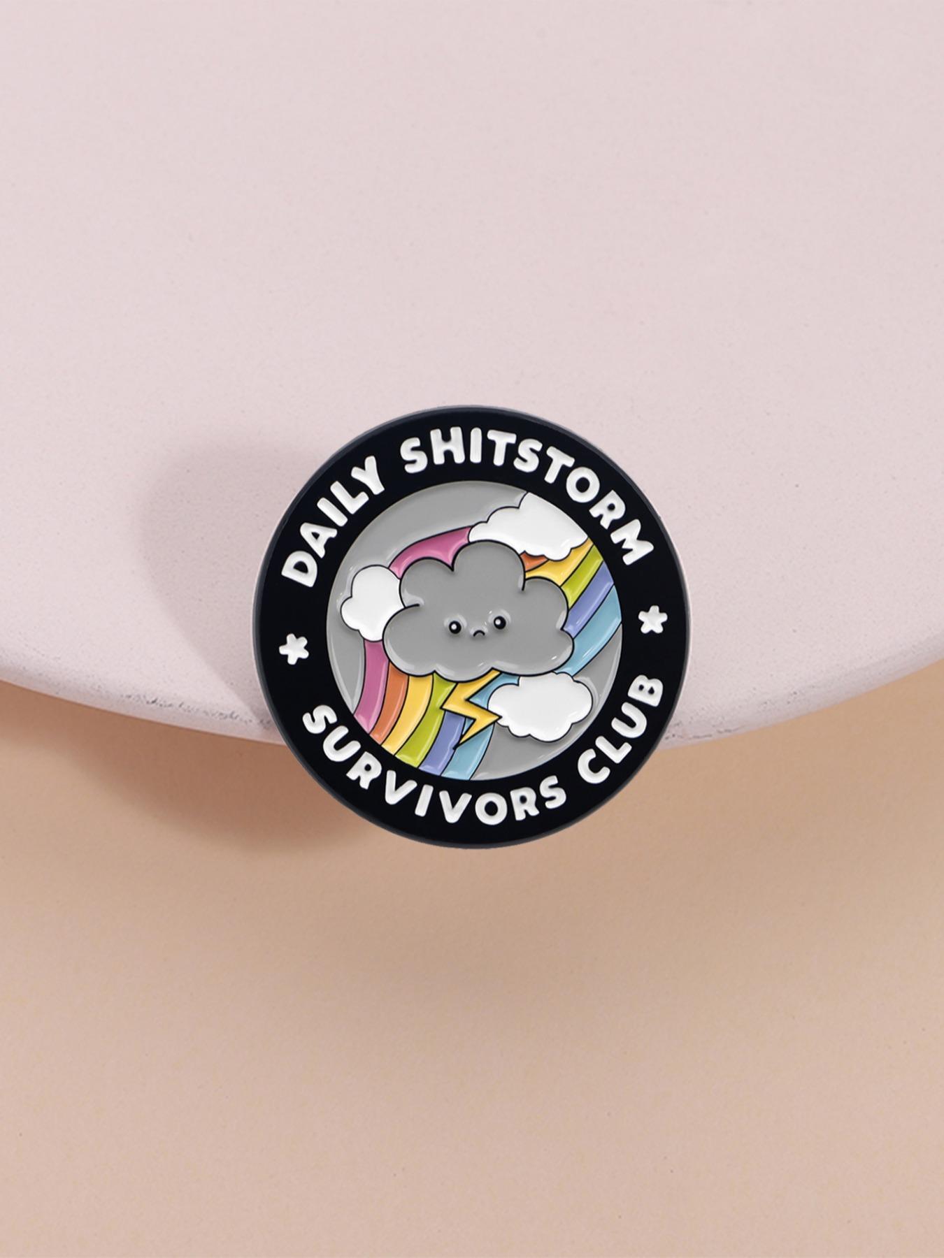 Rainbow Cloud Badge DAILY SHITSTORM SURVIVORS CLUB, Dark Humor Lightning Rainbow Design, Stress Relief Gift for Office Workers Rainbow Cloud Badge DAILY SHITSTORM SURVIVORS CLUB, Dark Humor Lightning Rainbow Design, Stress Relief Gift for Office Workers