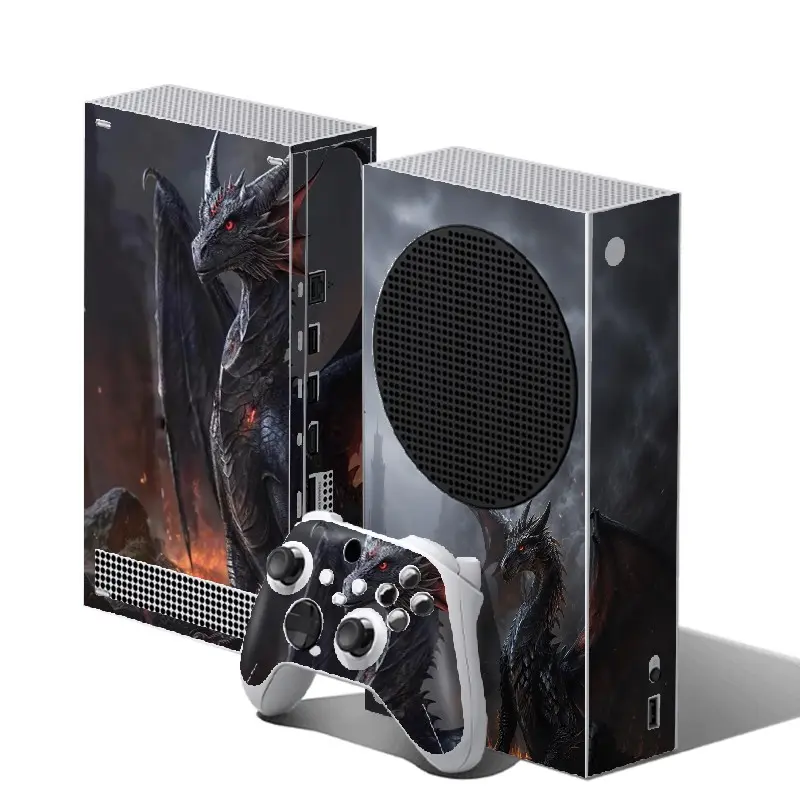 Dark Fantasy Fire Dragon Theme Skin Kit for Xbox Series S Console & Dual Controllers, Premium Vinyl Wrap, Anti‑Scratch Water‑Proof, Easy Peel Off Without Sticky Residue