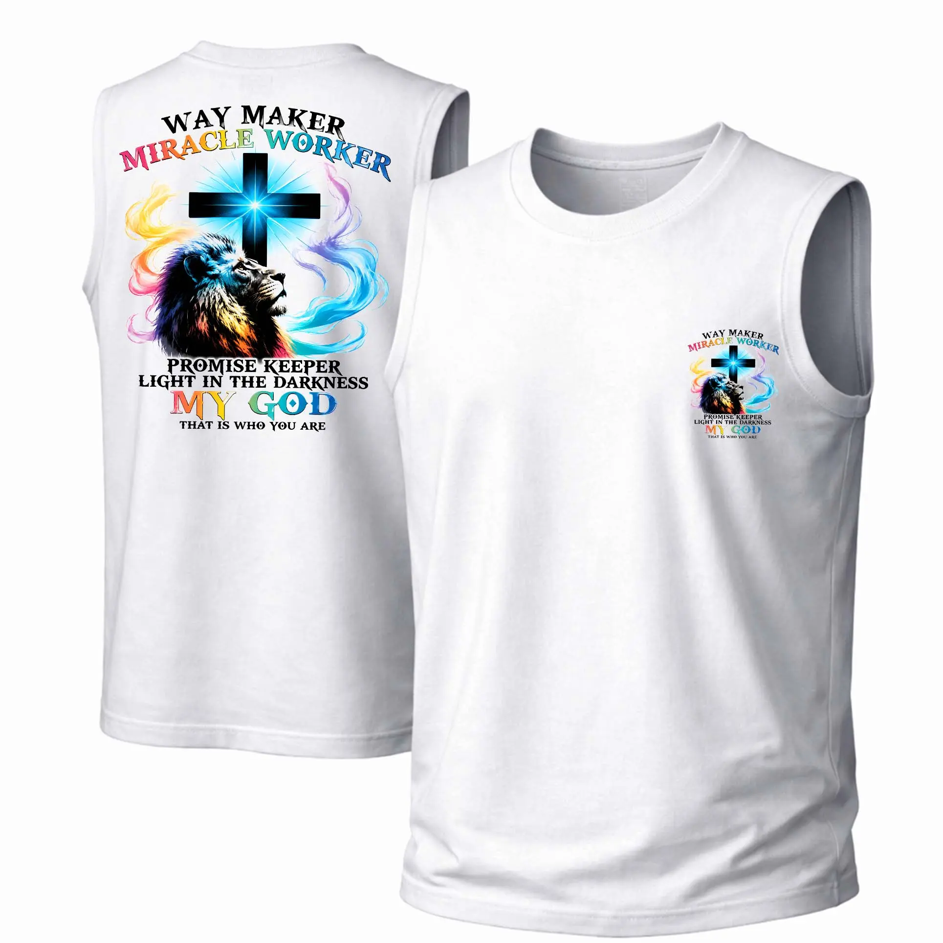 Unisex Streetwear Tank Top with "Way Maker" Graphic, Loose Fit Casual Garment in Breathable 100% Cotton Fabric, Menswear, Soft, Round Neck, Sleeveless, Outdoor, All-Season, Hand Wash