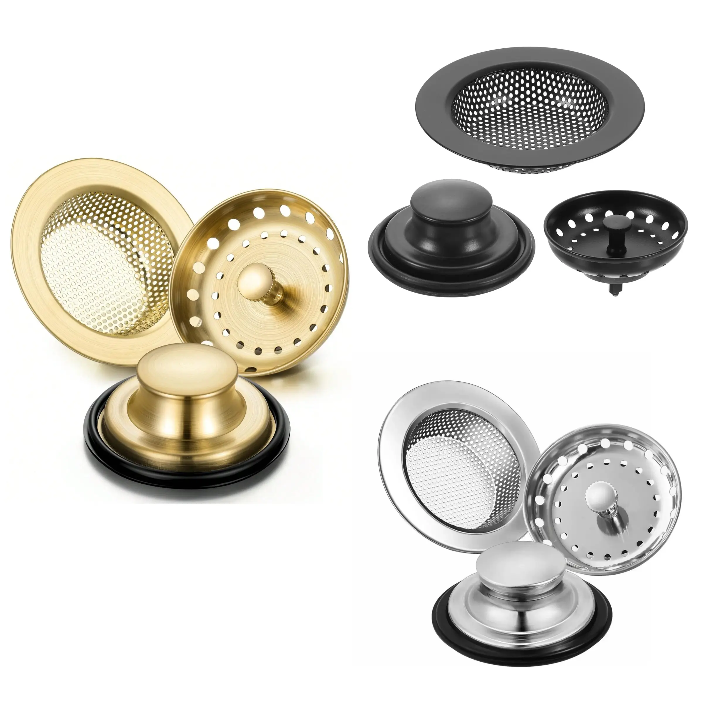 3pcs Kitchen Sink Strainer And Drain Stopper Set, Stainless Steel Garbage Disposal Stopper With Handle, Universal Anti-Clogging Kitchen Sink Strainer Filte