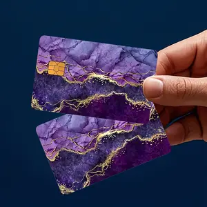 "2pcs Luxury Purple Marble"Credit Card Sticker used for EBT, transportation, keys, credit cards, debit cards, card skins, protect bank cards, no bubbles, High Quality, suitable for small chip cards