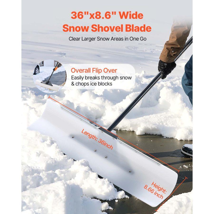 VEVOR Snow Pusher Shovel, 30 in Outdoor Snowplow Shovel with Ergonomic Grip, HDPE Plastic Blade, Winter Shovels with Segmented Handle, Metal Edged Strip, Portable Snow Removal Tool for Driveway Garden