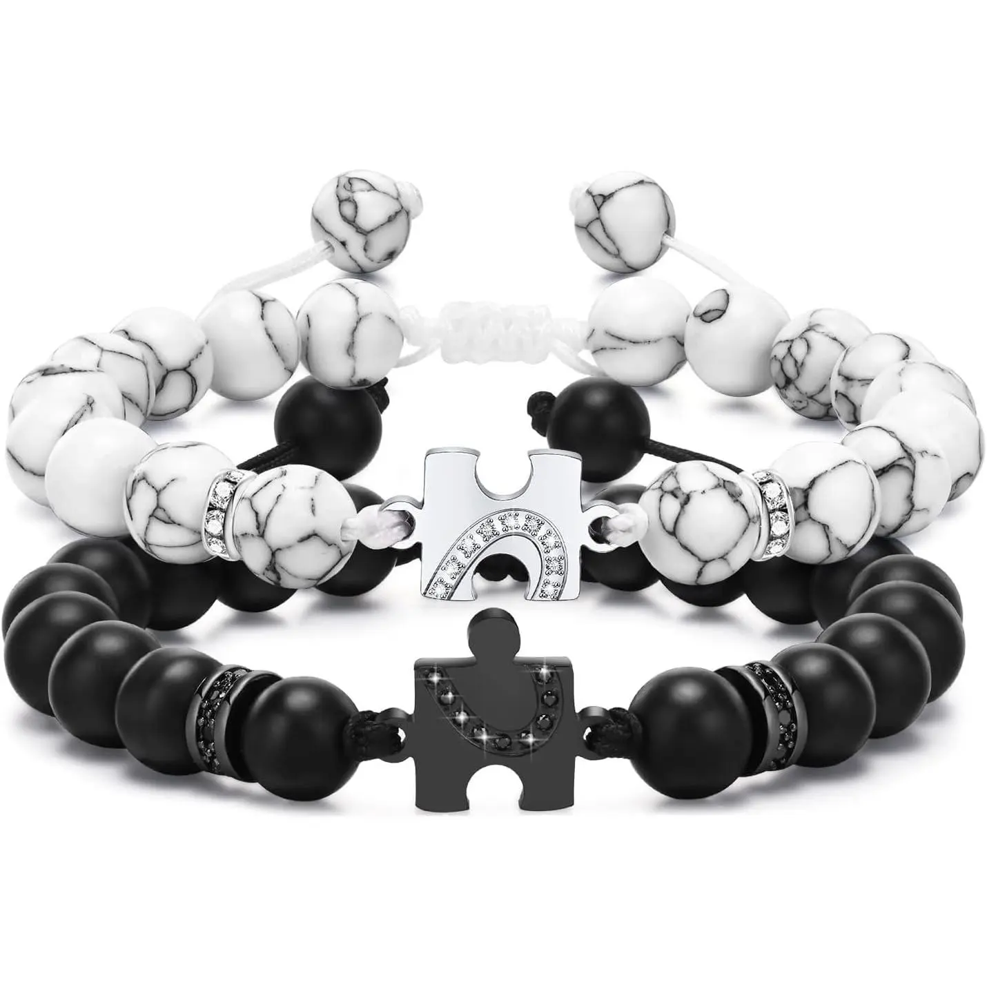 Matching Bracelets For Couples,Long Distance Relationship Stainless Steel Cuban Chain Heart Puzzle  Bracelets For Couples Women Men His Hers Bracelets Set For BF GF BFF Promise