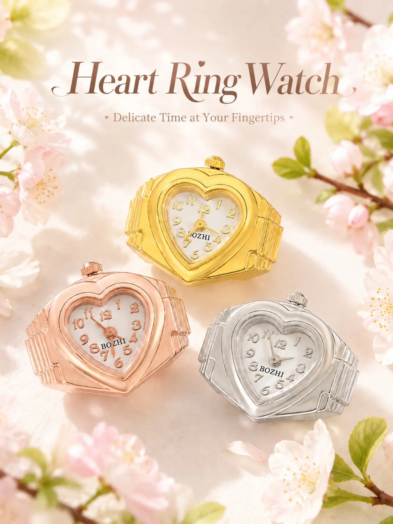 New Heart-Shaped Dial Ring Watch, Metal Texture Unique Personality Finger Watch, Women's Versatile Wristwatch, Fashionable Accessory, Quartz Watch