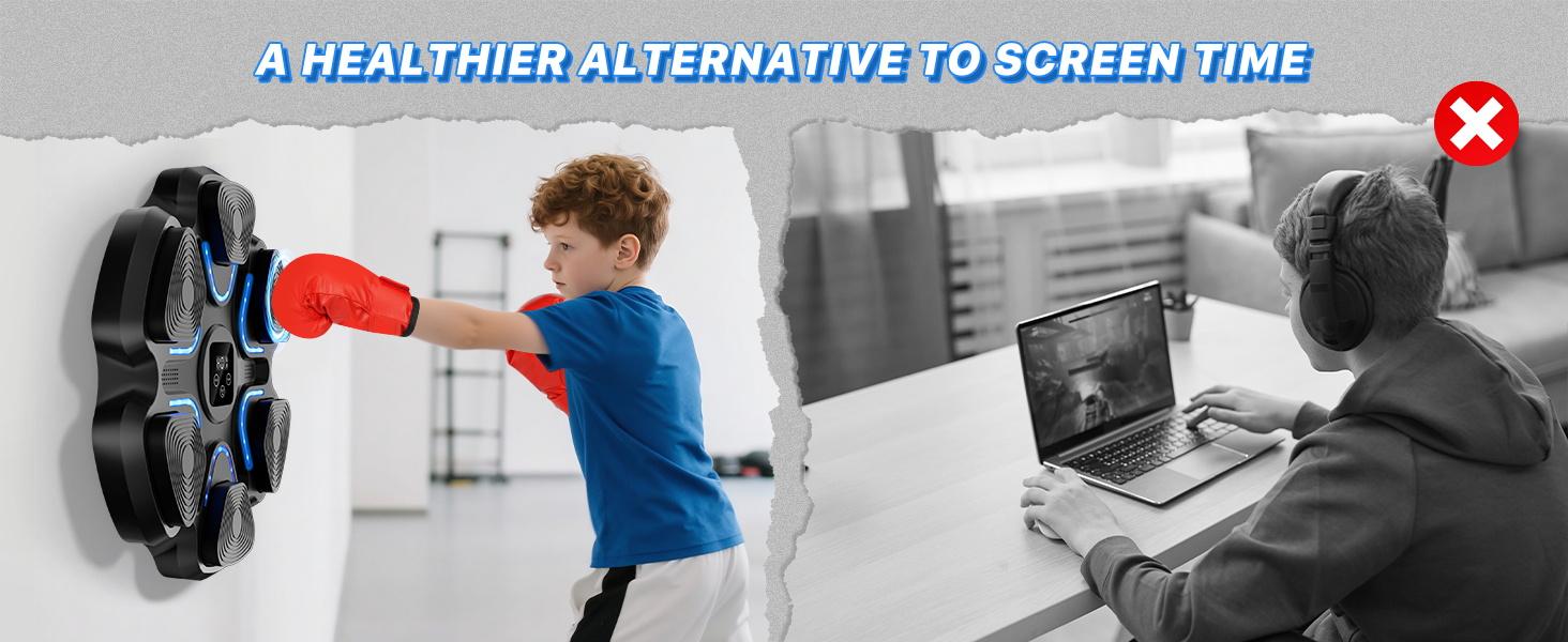 Music Boxing Machine for Kids and Adults, Wall Mounted Bluetooth Punching Trainer with Boxing Gloves, Intelligent LED Boxing Target Workout Machine for Teenagers Boys Girls