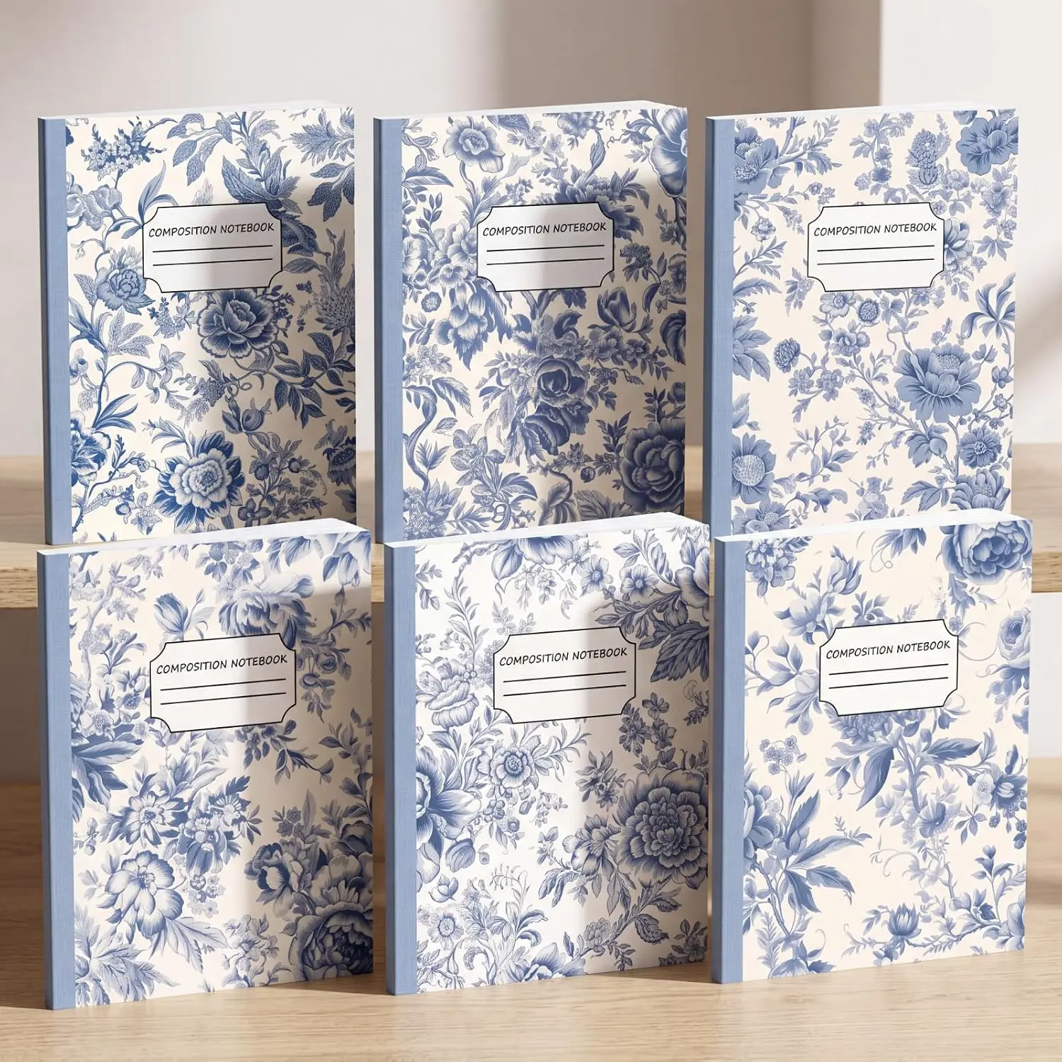 6 Pack Composition Notebooks College Ruled Bulk  Blue Flower Composition Notebook 110 Page 7-1/2" x 9-3/4" Journal  to School  for Teacher Student Office  of School