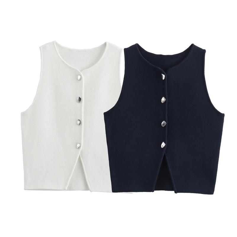 New styleTRAF White Knit Button Short Tops Woman 2025 Summer Tanks Camis Tops for Streetwear Vest Tank Female