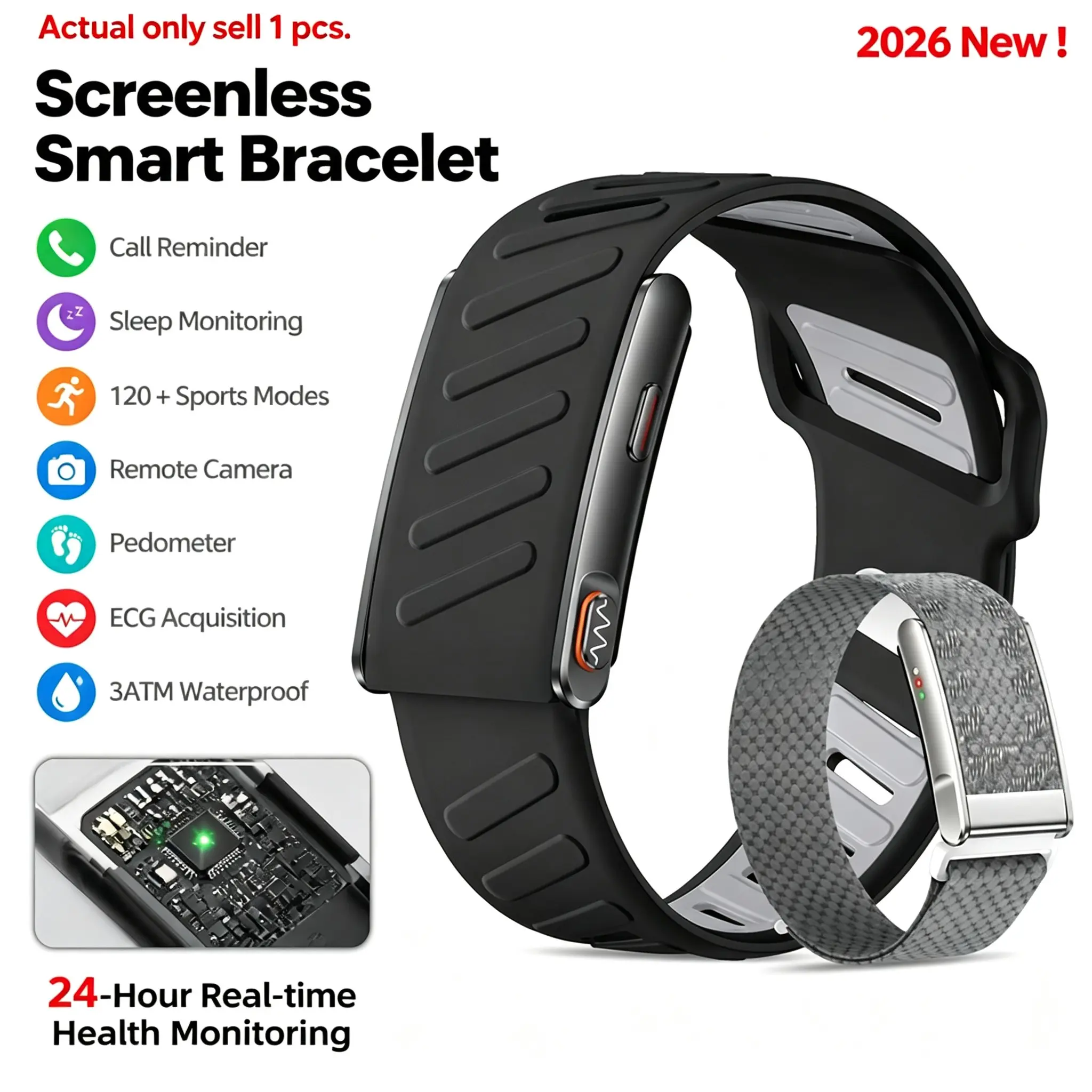 2026 Newest Screenless Smart Bracelet, 100+ Sports Modes, Step Counter, Activity Tracker, Message Notifications, Camera Control, Back-To-School Gift