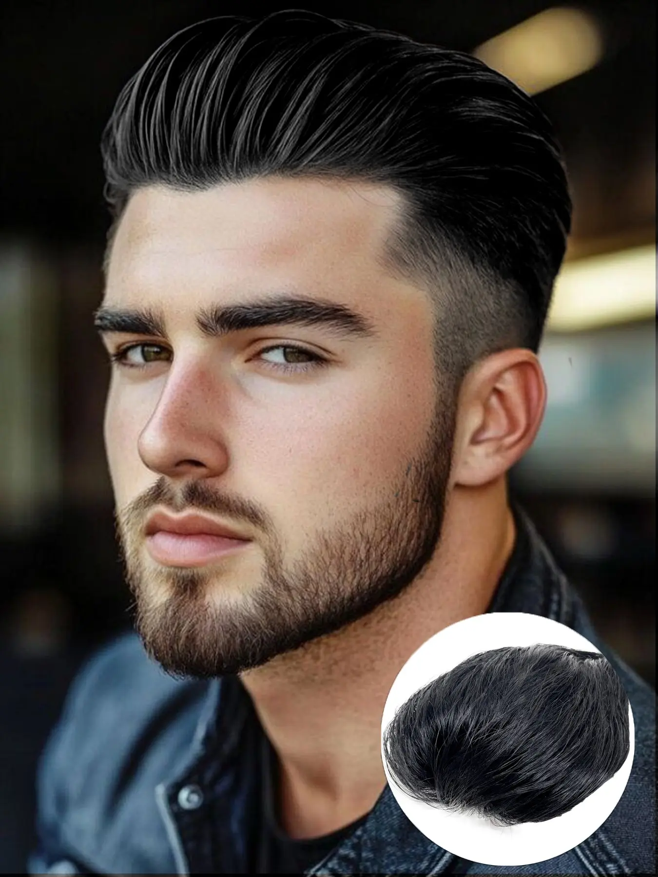 Back Comb Toupee For Men With 100% Human Hair, Men's Hair Replacement Units With Natural Lace Front And Skin Perimeter - Natural Skin Hair Pieces Replacement For Men PU Base Mens Toupee V-Looped Hair System Natural Black Color 1B# Hairpieces