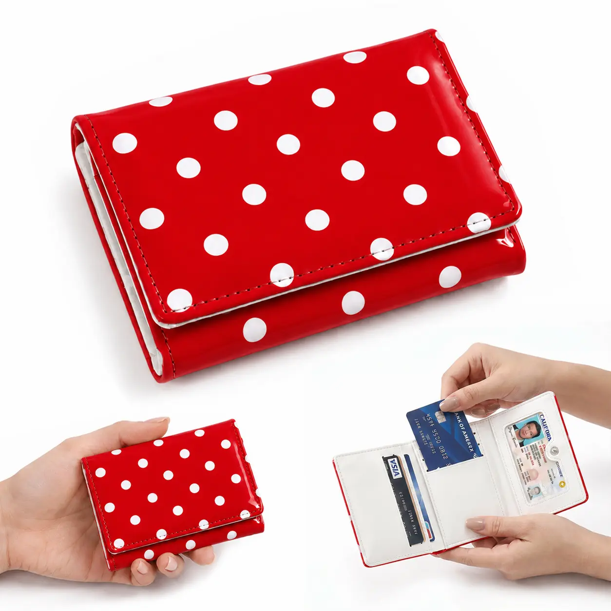 Cute Pink Polka Dot PU Leather Mini Wallet with Clear ID Window, Card Slots, Full-Length Cash Pocket & Snap Closure, Small Trifold Slim Compact Purse for Women and Girls,back to school,back to school haul