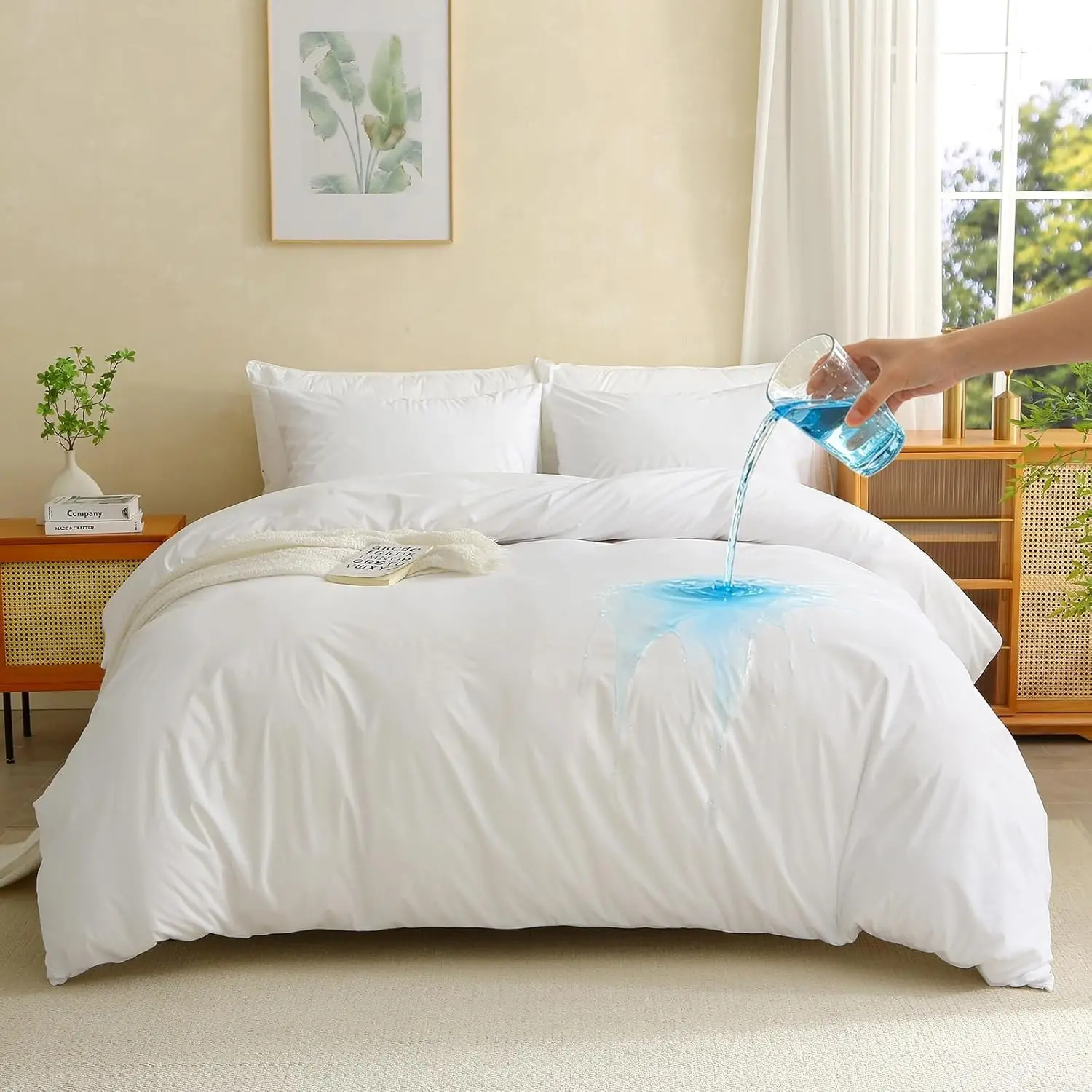 Waterproof Duvet Cover 90'' x 106'' Washable Reusable Comforter Protective Cover Duvet Protector King Size with Zipper Closer Flap, 2 Pillowcases for Pets, Kids, Elder, Incontinence(King,White)