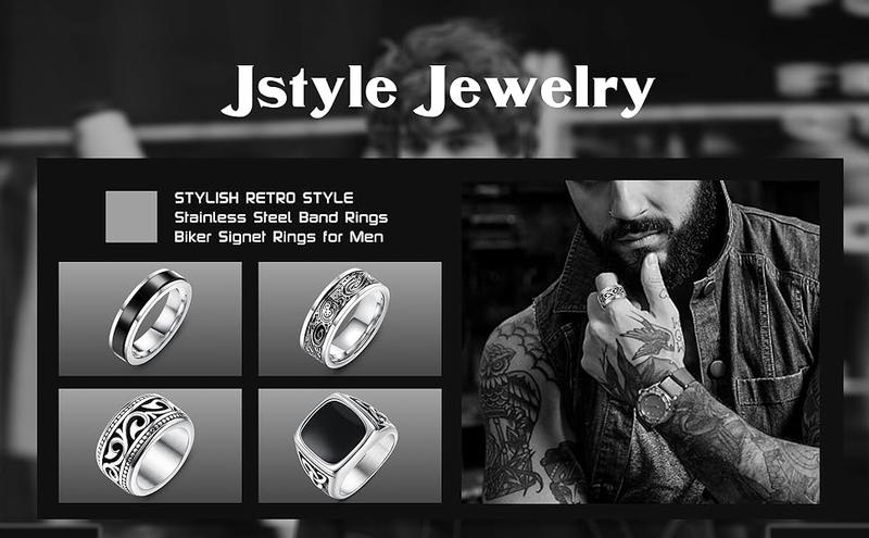 Jstyle 4Pcs Stainless Steel Vintage Signet Rings for Men Biker Rings Set Pinky Thumb Celtic Band Ring Spinner Ring Silver Gold Polished Edge Mens Rings for Men Jewelry Gift