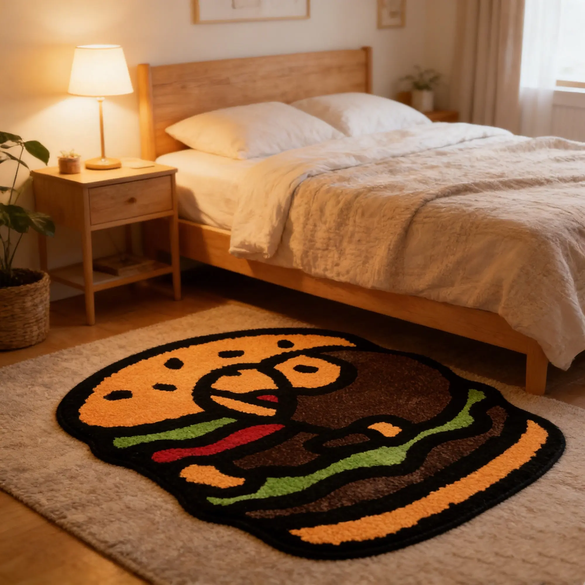 Cartoon Burger Monkey Pattern Rug, Bedroom Carpet, Decorative Rug, Home Decor, Living Room, Entryway, Gift for Friends, Fun Theme Decoration, Area Rug