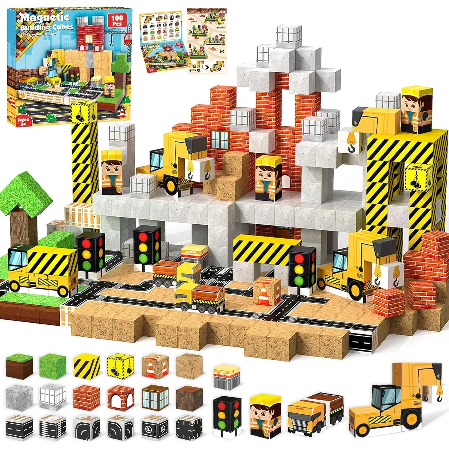 Magnetic Blocks - 100PCS Magnetic Building Blocks Magnet Cubes Stacking Construction Set, STEM Montessori Sensory Toys for Kids Boys Girls Ages 3-5 6-8 Holiday Easter Birthday Gifts, 3 - 4 Years