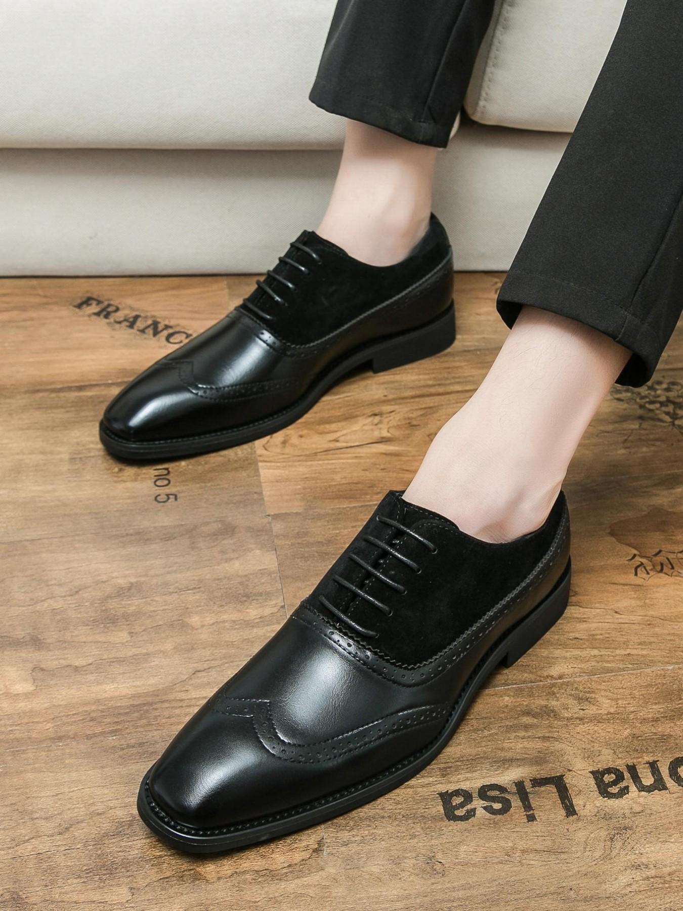 Men's Business Formal Lace Up Patchwork Design Dress Shoes, Fashionable Retro Style Shoes for Work Office, Male All-match Shoes for Daily Wear
