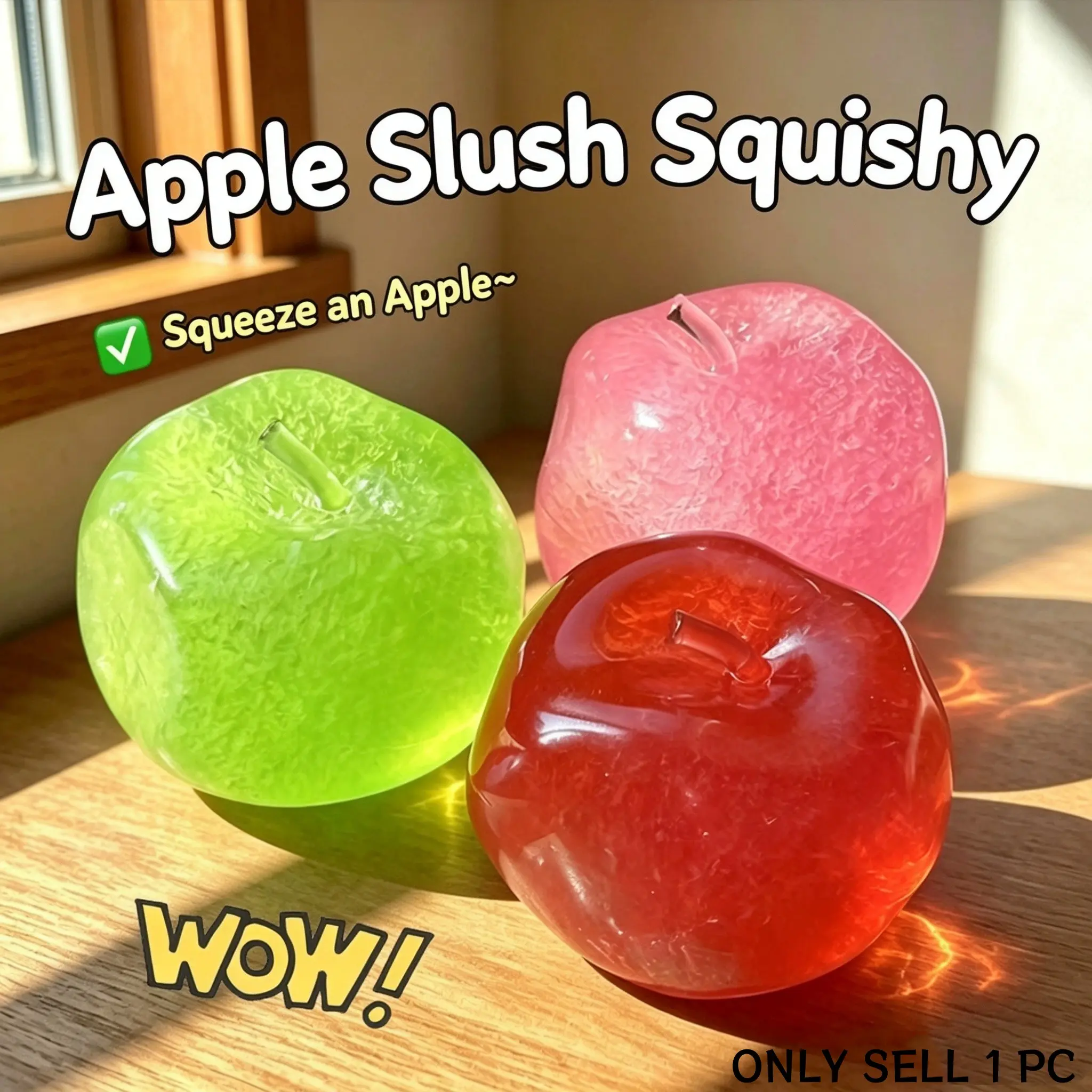Apple Slush Squishy Toy, Non-Rebound Realistic Apple Shape, Soft Cute Fruit Stress Relief, Office Home Travel