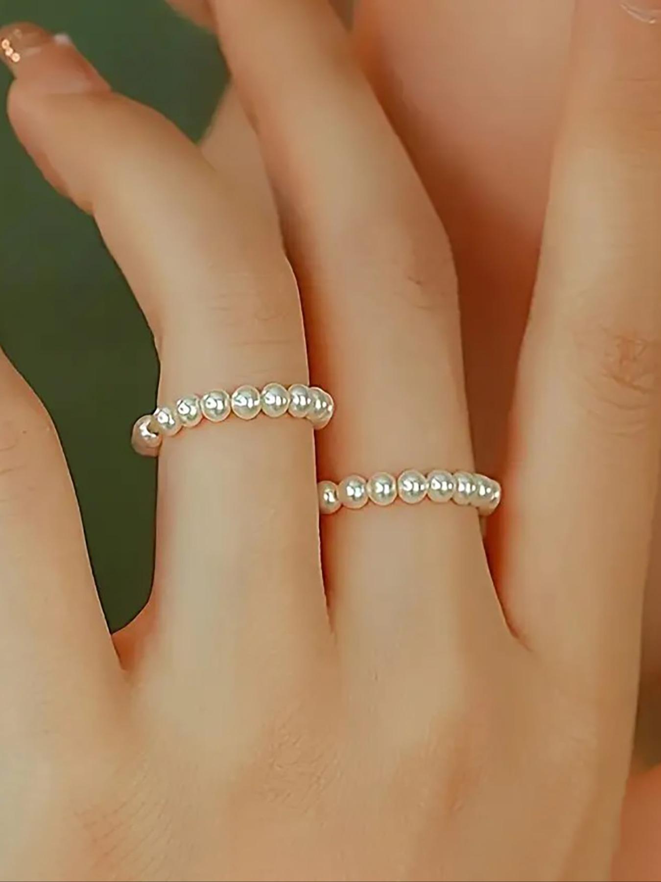 Elegant Women's Faux Pearl Stretch Rings Set, Casual Daily Wear Jewelry, Stylish Female Accessories, Perfect Gift Idea