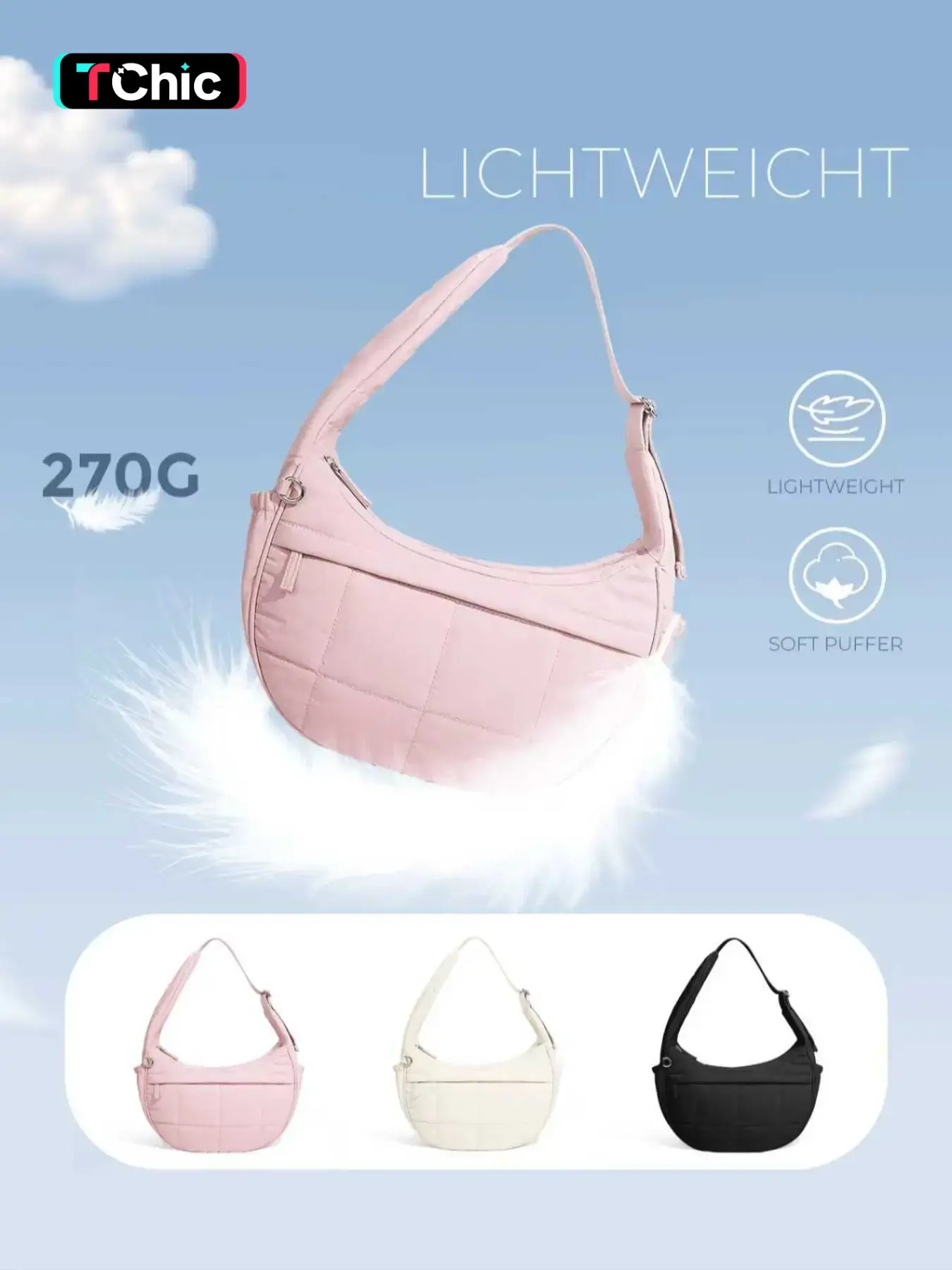 Nylon Crossbody Shoulder Bag for Women, Handbag Shoulder Purse, Large Quilted Crescent Bag, Triple Zip Pocket Small Puffer Bag for Travel / Fitness, Fashion Lightweight Tote Bag Traveling Hiking Casual Daypack Unisex Casual Bags